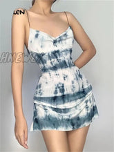 Hnewly Summer Fashion Knitting Sling Dress Women Sleeveless Sexy Side Drawstring Casual Printing